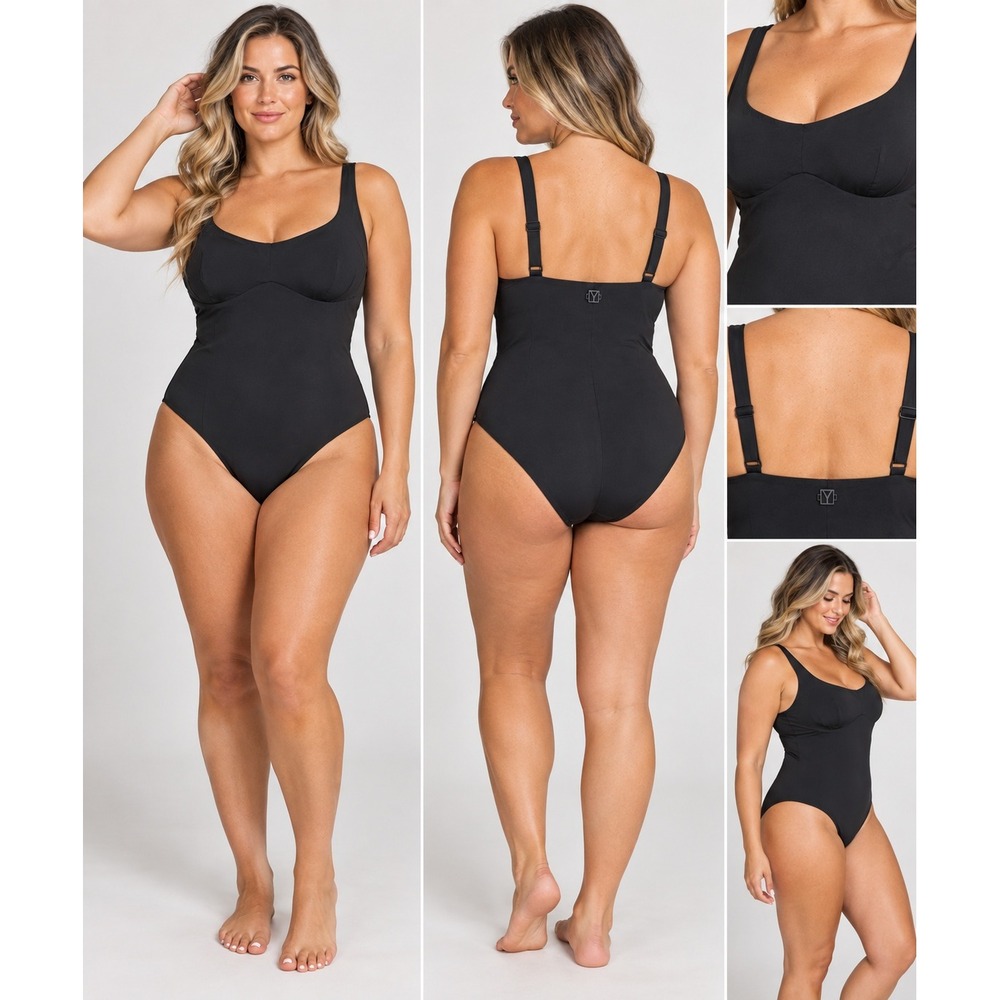 Yitty Shaping Swim Demi One Piece Womens 2X Iconic Black Swimsuit Lizzo